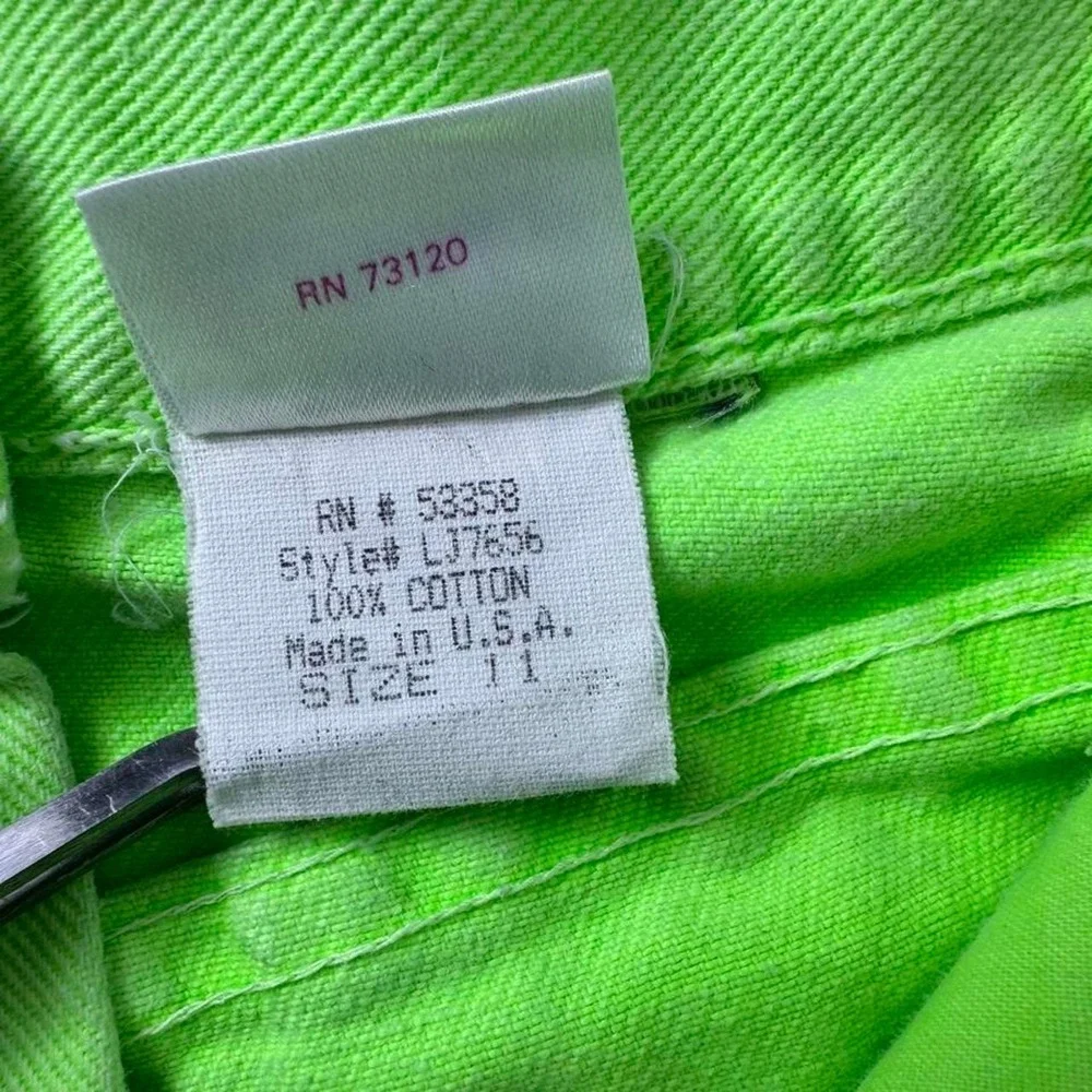 VTG Fredricks Of Hollywood Neon Lime Fringe Denim High Waist Womens Shorts- Read